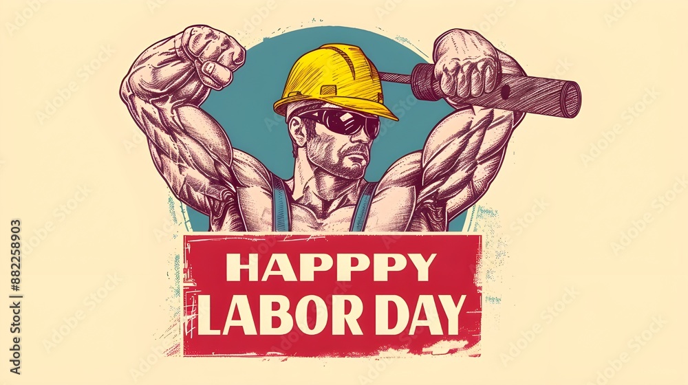 flat illustration with text happy labor day flat illustration with text happy labor day