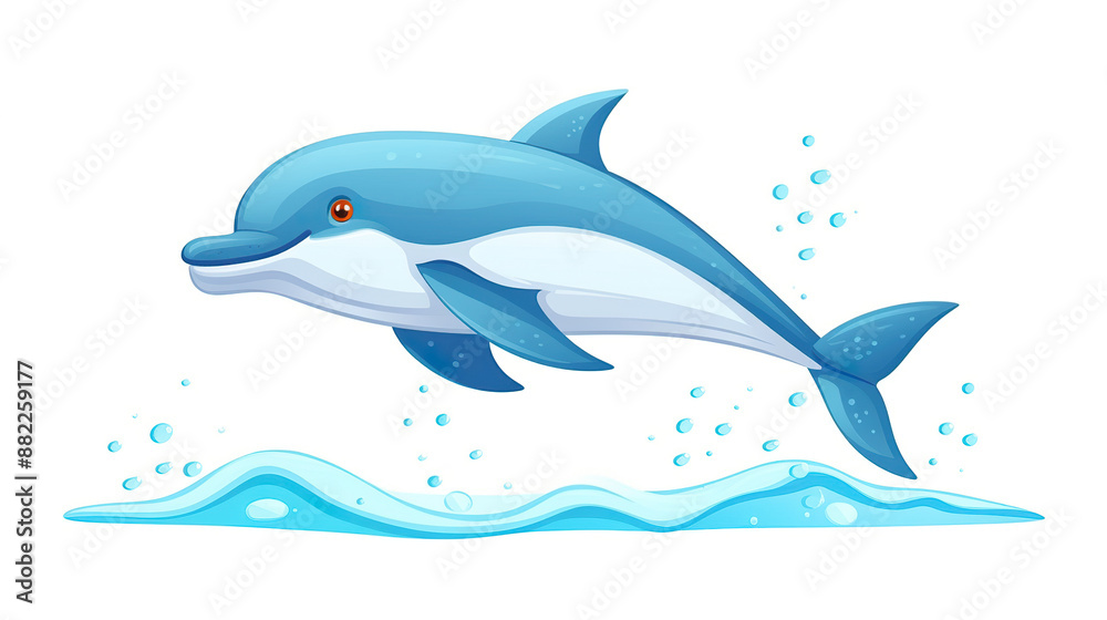 On a white background, a lone dolphin leaps out of the water. On a white background, a lone dolphin leaps out of the water.