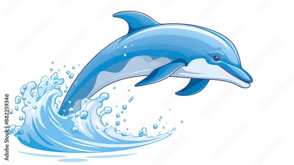 Obraz premium On a white background, a lone dolphin leaps out of the water.