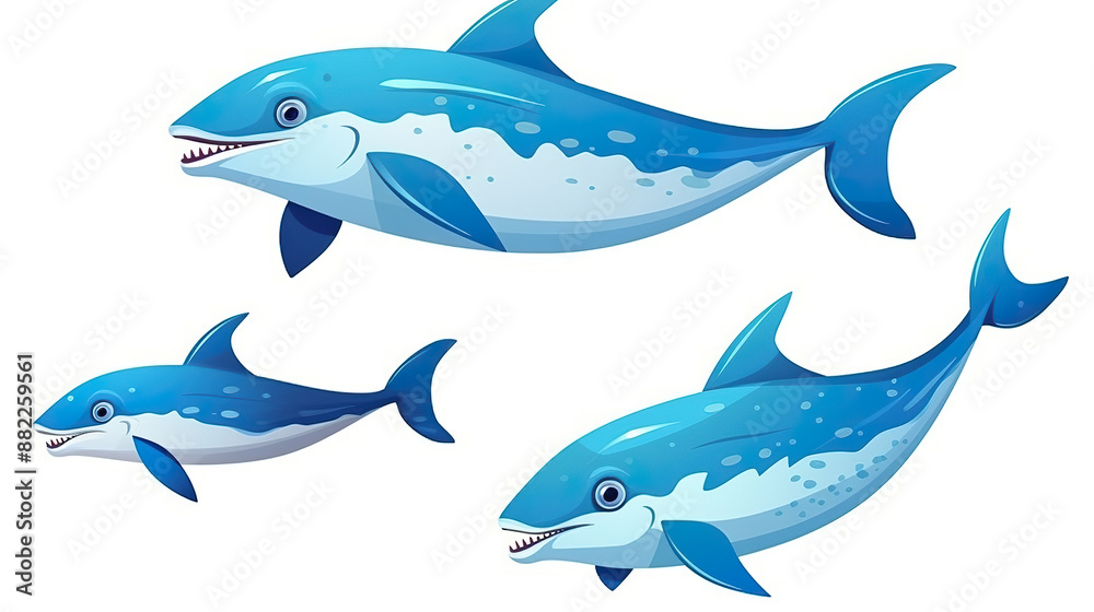 Fototapeta premium Dolphin swimming alone in a blue ocean against a white background