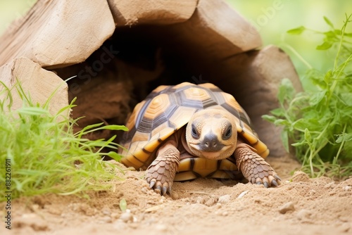 Russian Tortoise burrowing, Have fun, cute, crazy, Portrait photo