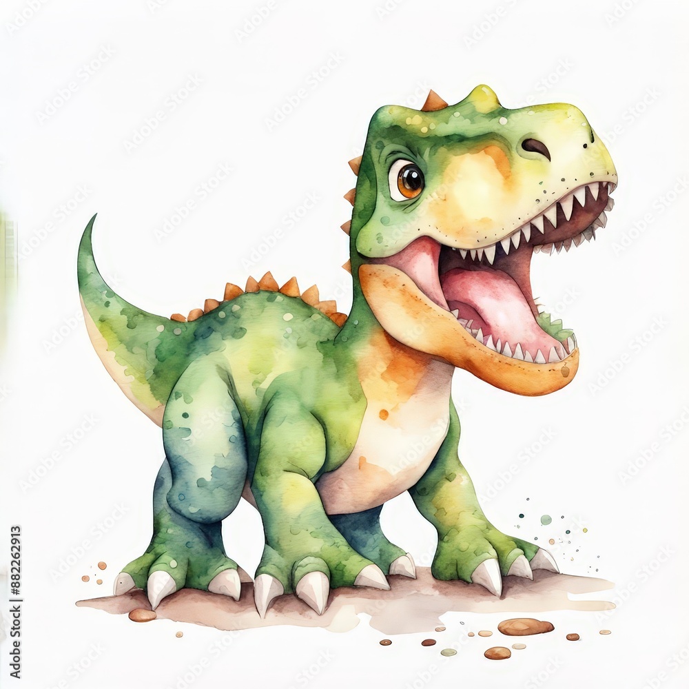 Fototapeta premium Watercolor Illustration of a Cute Tyrannosaurus Rex.