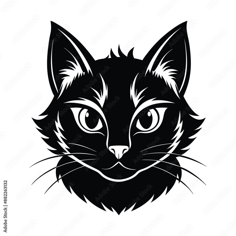 Vector Silhouette of Cat Face, Black & White Cat Head Illustration Vector Silhouette of Cat Face, Black & White Cat Head Illustration