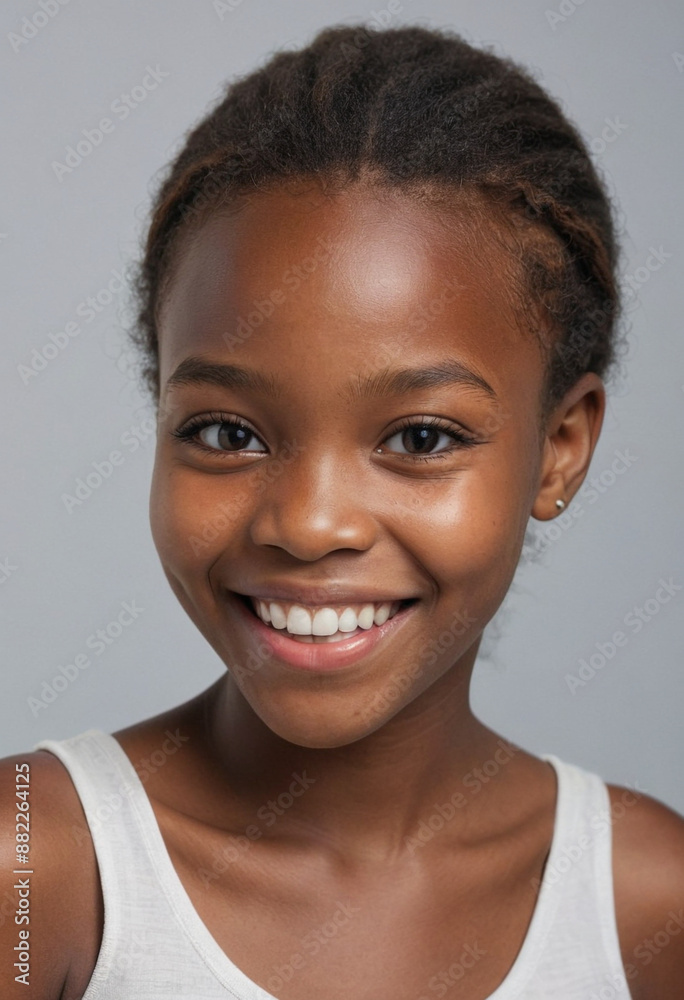 Portrait view of a regular happy smiling Democratic Republic of the Congo girl, ultra realistic, candid, social media, avatar image, plain solid background Portrait view of a regular happy smiling Democratic Republic of the Congo girl, ultra realistic, candid, social media, avatar image, plain solid background
