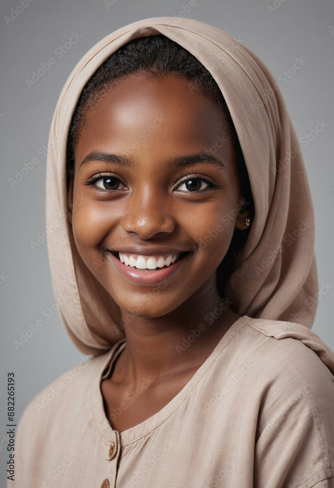 Portrait view of a regular happy smiling Sudan girl, ultra realistic, candid, social media, avatar image, plain solid background Portrait view of a regular happy smiling Sudan girl, ultra realistic, candid, social media, avatar image, plain solid background