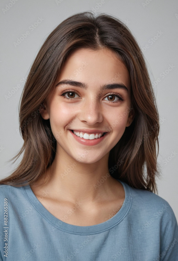 Portrait view of a regular happy smiling Armenia girl, ultra realistic, candid, social media, avatar image, plain solid background Portrait view of a regular happy smiling Armenia girl, ultra realistic, candid, social media, avatar image, plain solid background