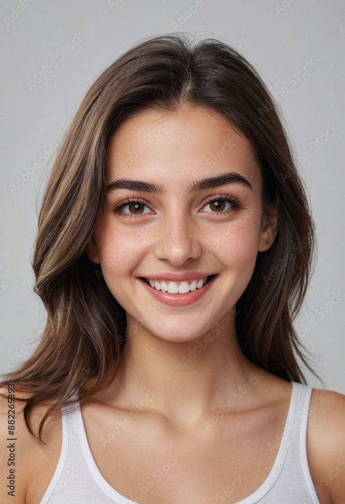 Portrait view of a regular happy smiling Armenia girl, ultra realistic, candid, social media, avatar image, plain solid background Portrait view of a regular happy smiling Armenia girl, ultra realistic, candid, social media, avatar image, plain solid background