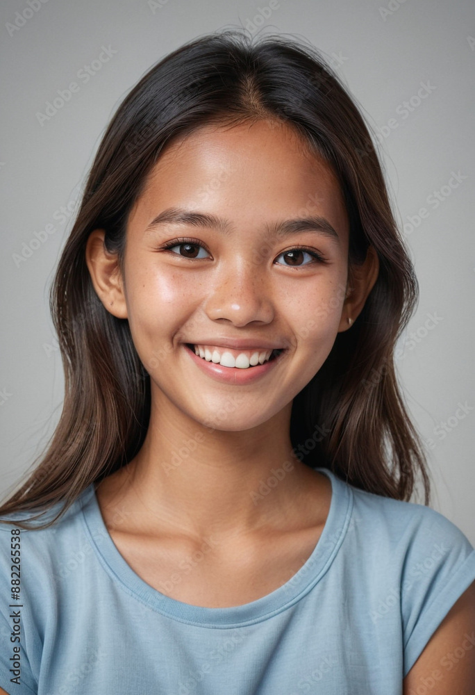 Portrait view of a regular happy smiling Cambodia girl, ultra realistic, candid, social media, avatar image, plain solid background Portrait view of a regular happy smiling Cambodia girl, ultra realistic, candid, social media, avatar image, plain solid background