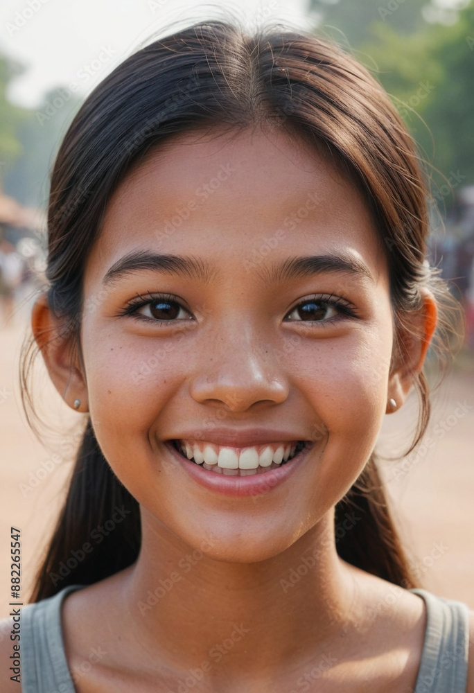 Portrait view of a regular happy smiling Cambodia girl, ultra realistic, candid, social media, avatar image, plain solid background Portrait view of a regular happy smiling Cambodia girl, ultra realistic, candid, social media, avatar image, plain solid background