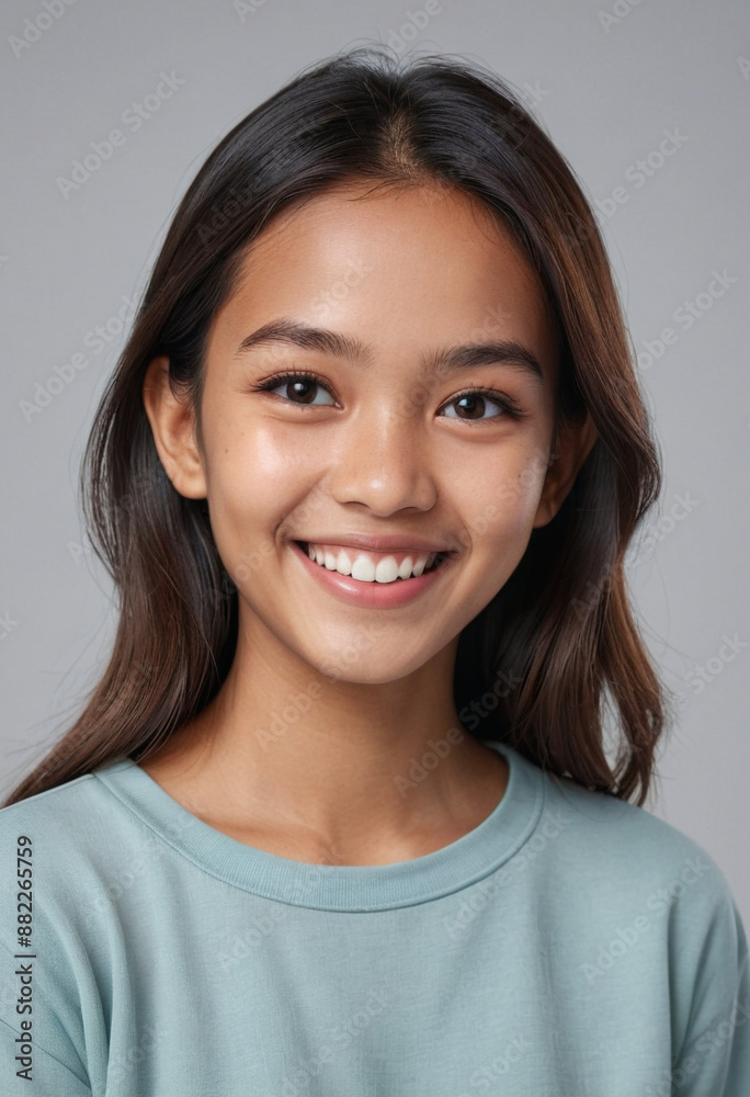 Portrait view of a regular happy smiling Indonesia girl, ultra realistic, candid, social media, avatar image, plain solid background Portrait view of a regular happy smiling Indonesia girl, ultra realistic, candid, social media, avatar image, plain solid background
