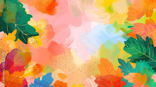 Colorful Autumn Background with Painted Orange and Yellow Leaves, Nature-Inspired Textured Fall Wallpaper with Copy Space.