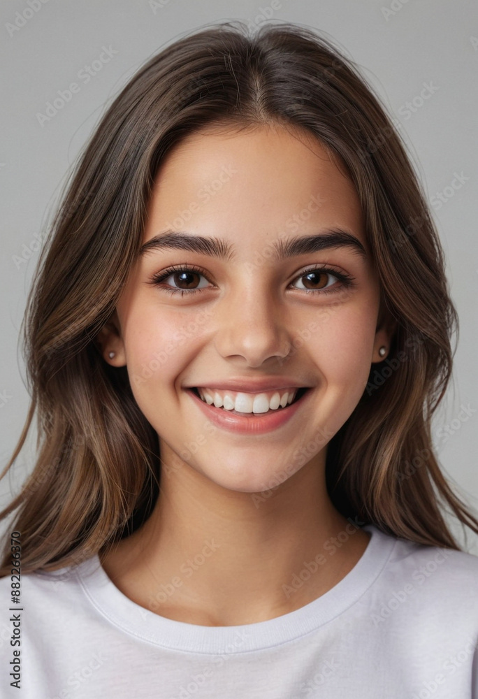 Portrait view of a regular happy smiling Lebanon girl, ultra realistic, candid, social media, avatar image, plain solid background Portrait view of a regular happy smiling Lebanon girl, ultra realistic, candid, social media, avatar image, plain solid background