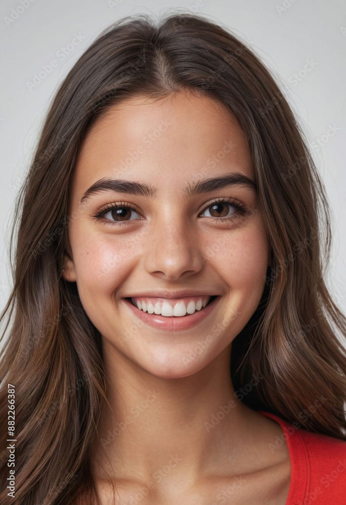 Portrait view of a regular happy smiling Lebanon girl, ultra realistic, candid, social media, avatar image, plain solid background Portrait view of a regular happy smiling Lebanon girl, ultra realistic, candid, social media, avatar image, plain solid background