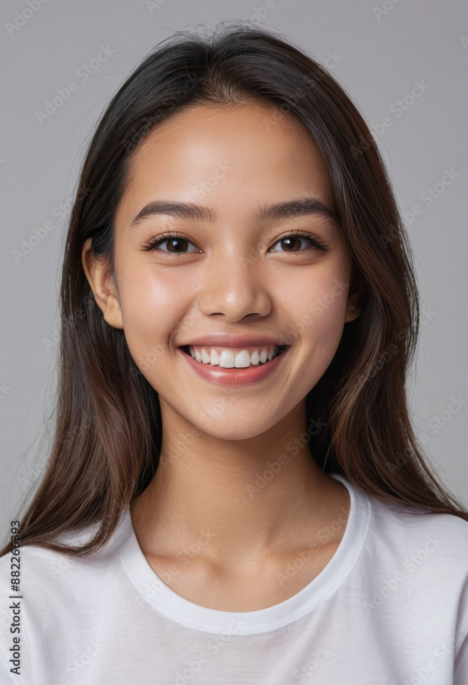 Portrait view of a regular happy smiling Malaysia girl, ultra realistic, candid, social media, avatar image, plain solid background Portrait view of a regular happy smiling Malaysia girl, ultra realistic, candid, social media, avatar image, plain solid background