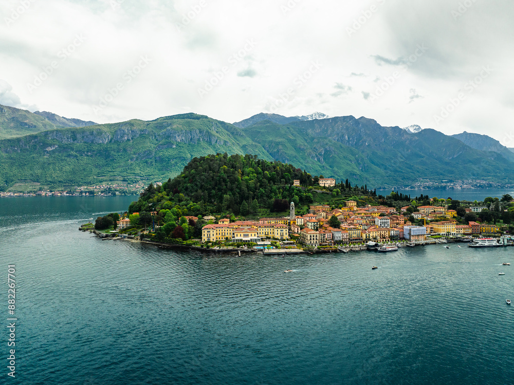 Aerial drone photo of the town of Belagio on Lago di Como, Italy in spring Aerial drone photo of the town of Belagio on Lago di Como, Italy in spring