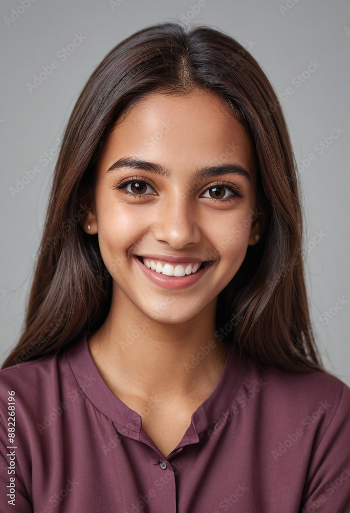 Portrait view of a regular happy smiling Qatar girl, ultra realistic, candid, social media, avatar image, plain solid background Portrait view of a regular happy smiling Qatar girl, ultra realistic, candid, social media, avatar image, plain solid background