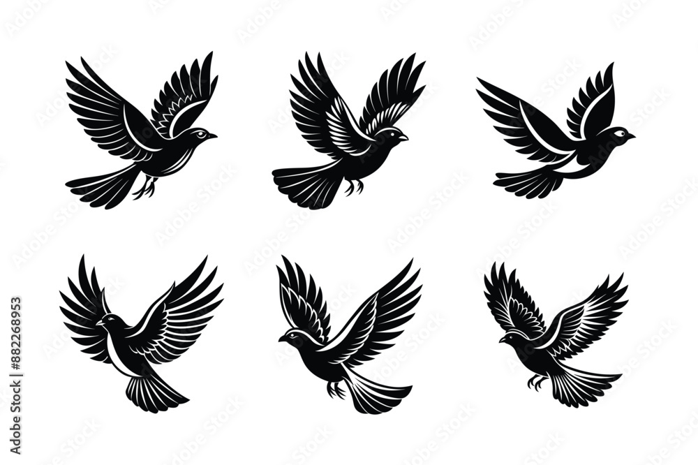 set of bird flying Black Silhouette Bundle - Stunning Vector Illustrations for Wild or domestic animals Nature Lovers, isolated on white set of bird flying Black Silhouette Bundle - Stunning Vector Illustrations for Wild or domestic animals Nature Lovers, isolated on white