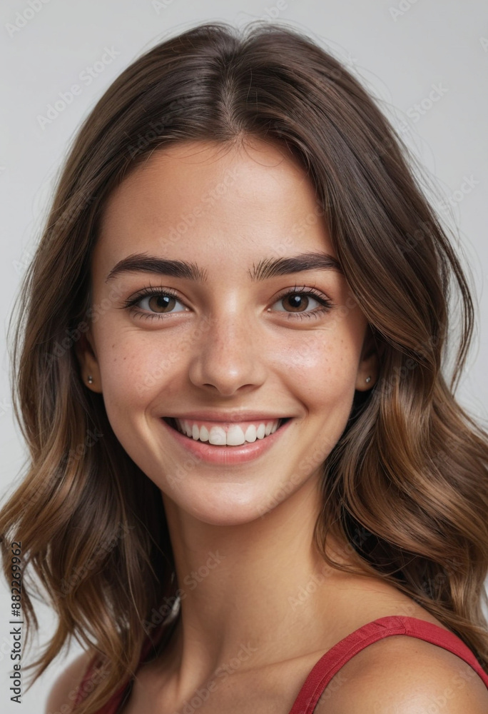 Portrait view of a regular happy smiling Italy girl, ultra realistic, candid, social media, avatar image, plain solid background Portrait view of a regular happy smiling Italy girl, ultra realistic, candid, social media, avatar image, plain solid background