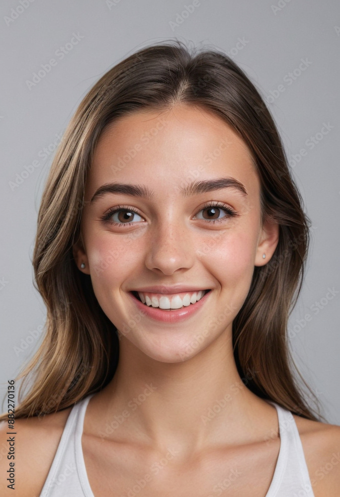 Portrait view of a regular happy smiling Luxembourg girl, ultra realistic, candid, social media, avatar image, plain solid background Portrait view of a regular happy smiling Luxembourg girl, ultra realistic, candid, social media, avatar image, plain solid background
