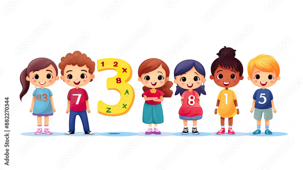 Children are going to learn how to count on a white background. 
