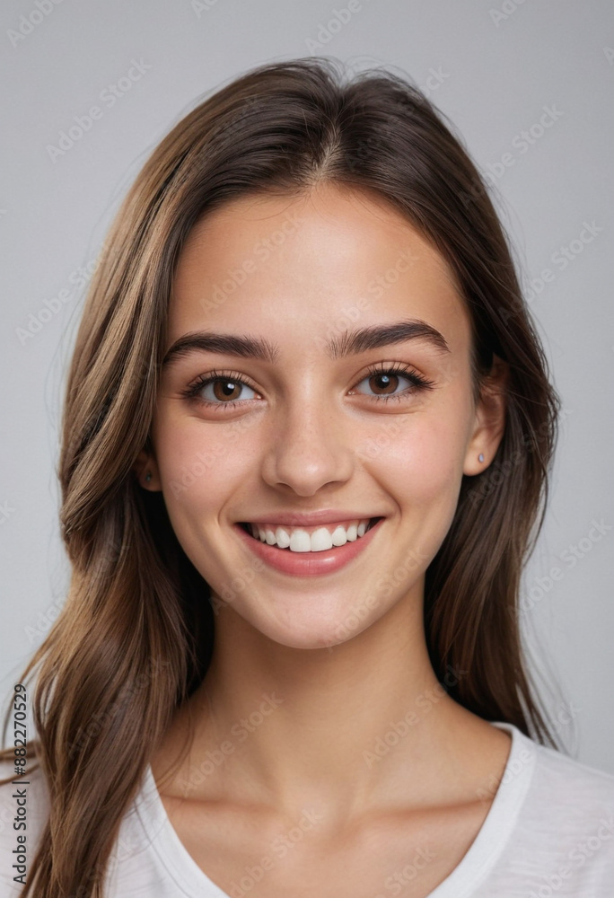 Portrait view of a regular happy smiling Romania girl, ultra realistic, candid, social media, avatar image, plain solid background Portrait view of a regular happy smiling Romania girl, ultra realistic, candid, social media, avatar image, plain solid background
