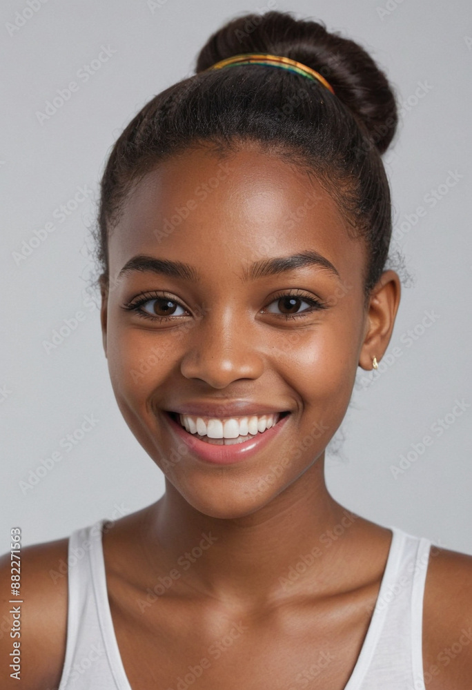 Portrait view of a regular happy smiling Grenada girl, ultra realistic, candid, social media, avatar image, plain solid background Portrait view of a regular happy smiling Grenada girl, ultra realistic, candid, social media, avatar image, plain solid background