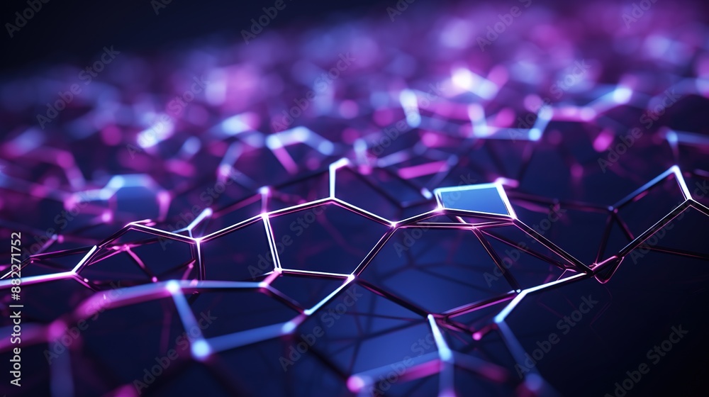 Obraz premium Abstract blue purple digital data background 3d render polygon. Abstract techno purple geometric technology background. 3D Rendering purple.