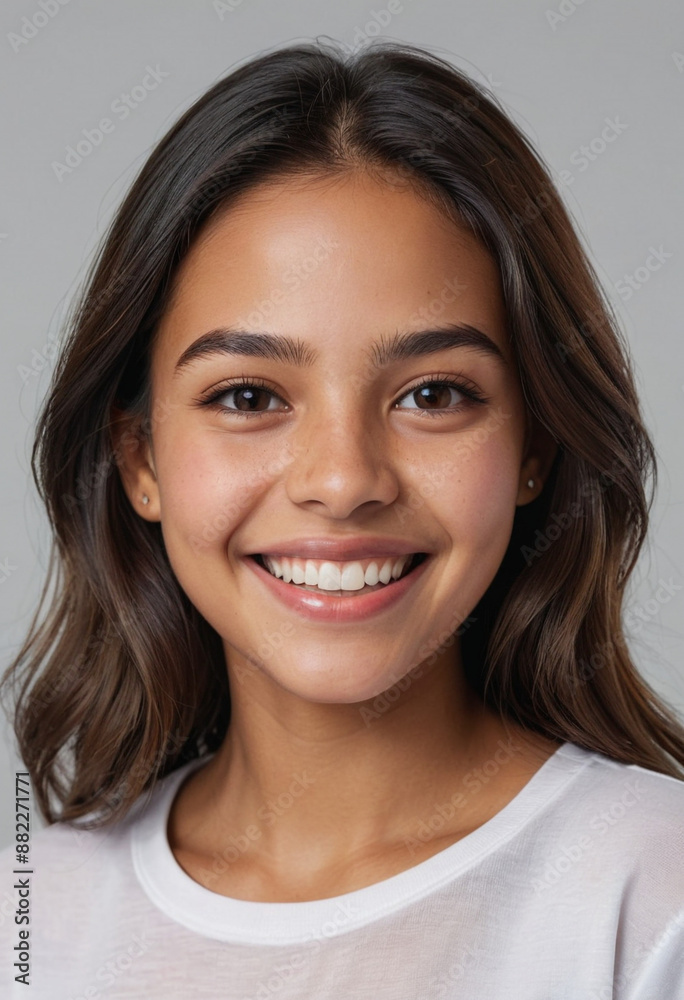 Portrait view of a regular happy smiling Panama girl, ultra realistic, candid, social media, avatar image, plain solid background Portrait view of a regular happy smiling Panama girl, ultra realistic, candid, social media, avatar image, plain solid background