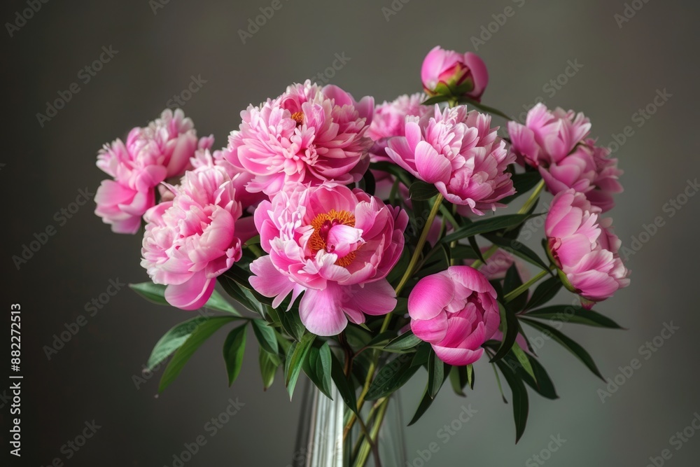Peony Vase. Beautiful Pink Peony Bouquet in Vase - Stunning Flower Blossom Peony Vase. Beautiful Pink Peony Bouquet in Vase - Stunning Flower Blossom