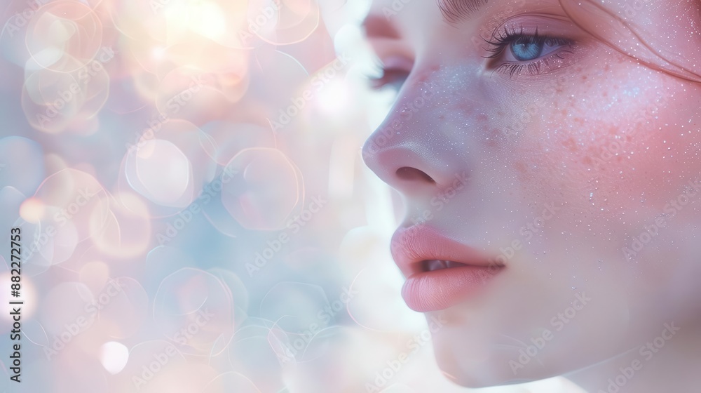 ethereal beauty portrait flawless skin soft glowing light delicate features dreamy pastel color palette bokeh background ethereal beauty portrait flawless skin soft glowing light delicate features dreamy pastel color palette bokeh background