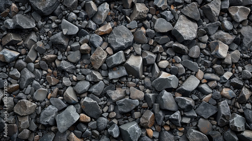 Closeup view of a dark rocky beach with smooth stones and pebbles Closeup view of a dark rocky beach with smooth stones and pebbles