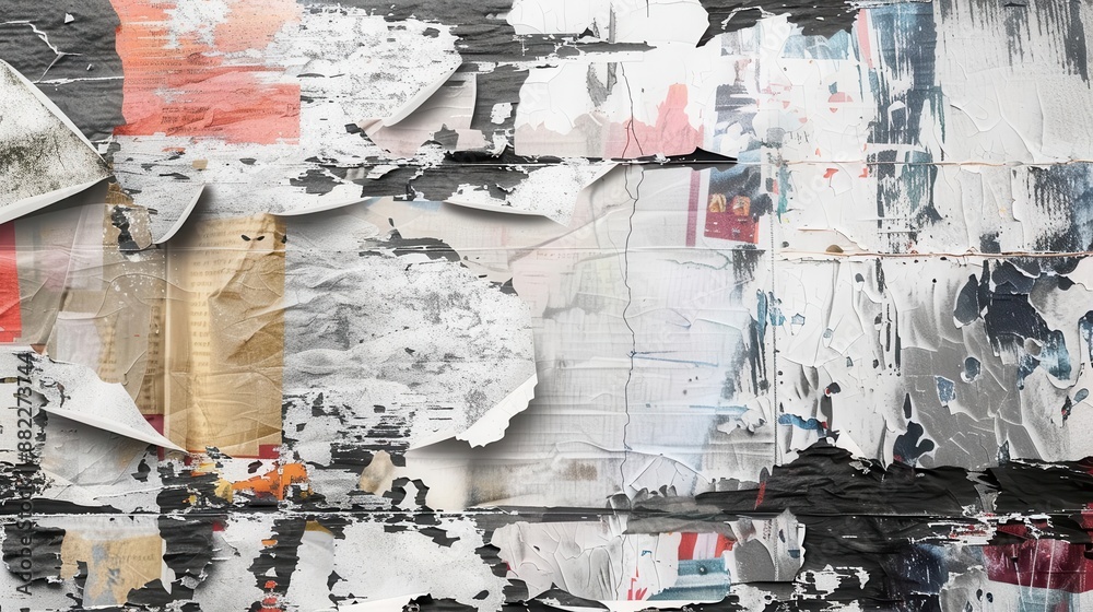 Fototapeta premium grungy collage of torn posters and creased paper textures digital background
