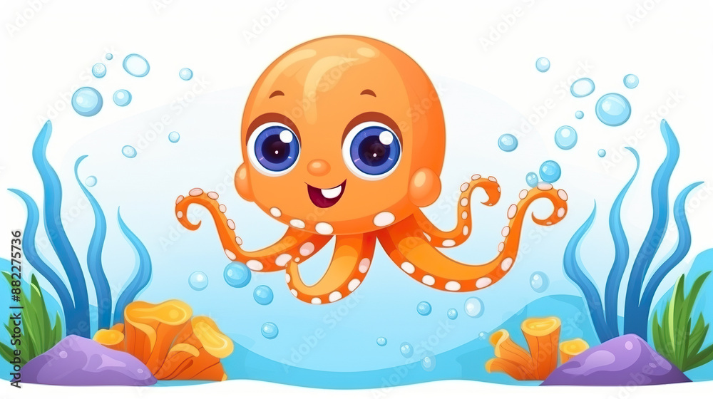 Underwater octopus alone in a sea of pure white Underwater octopus alone in a sea of pure white