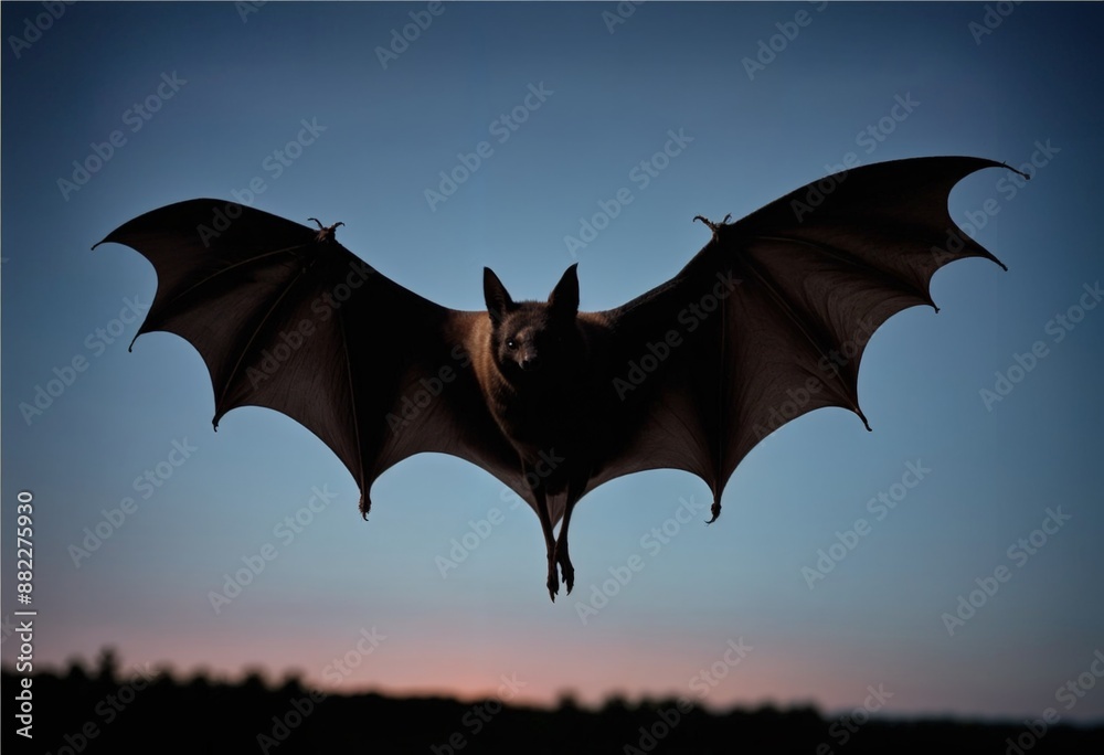 a bat with opened wings spread flying in the air at dusk a bat with opened wings spread flying in the air at dusk