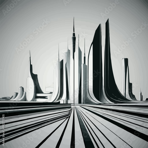 Flat sketch drawing of Venice canals and gondolas, minimalist style, monochrome, detailed line work, architectural elements, centered composition