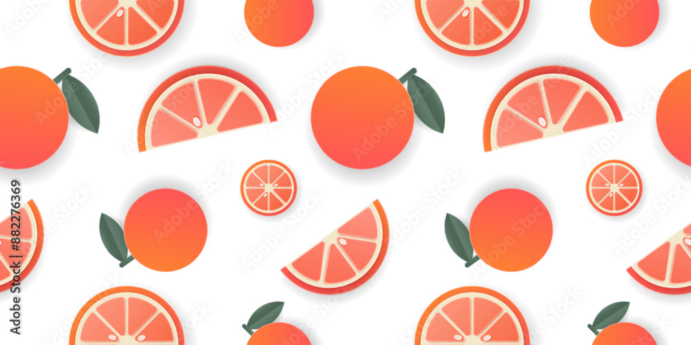 Seamless pattern 3d papercut orange sliced cutout citrus fruit. Summer layered fruits for restaurant, food, drinks, bars, recipes, summer, sweets, vegan, social media, presentation design. Seamless pattern 3d papercut orange sliced cutout citrus fruit. Summer layered fruits for restaurant, food, drinks, bars, recipes, summer, sweets, vegan, social media, presentation design.