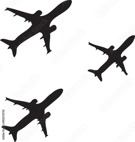 Flying airplane silhouette on white background