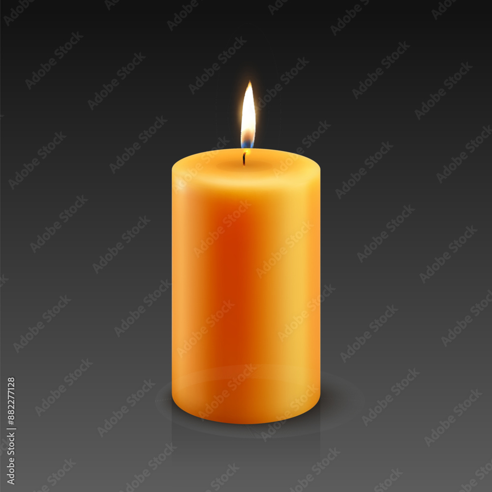 Vector 3D Realistic Paraffin Wax Burning Party Spa Candle and Burning Flame Closeup. Candle, Candle Flame Design Template for Relaxation, Wellness and Celebration Concept, Front View Vector 3D Realistic Paraffin Wax Burning Party Spa Candle and Burning Flame Closeup. Candle, Candle Flame Design Template for Relaxation, Wellness and Celebration Concept, Front View