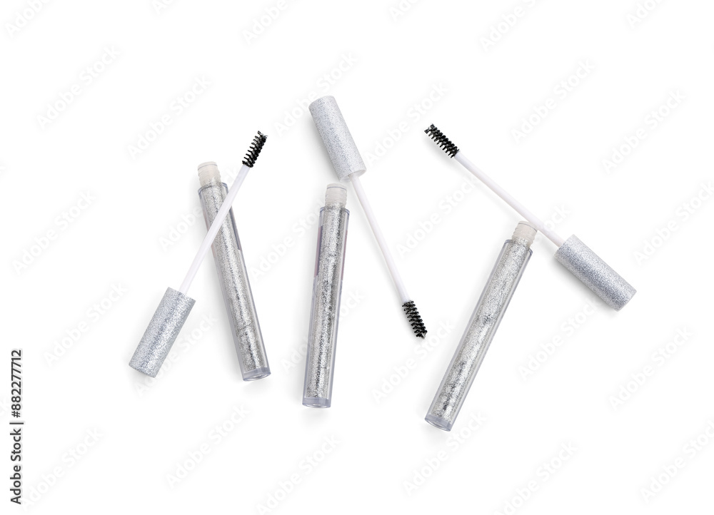 Modern silver mascara on white background Modern silver mascara on white background