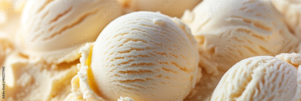Vanilla ice cream round scoops textured background macro Vanilla ice cream round scoops textured background macro