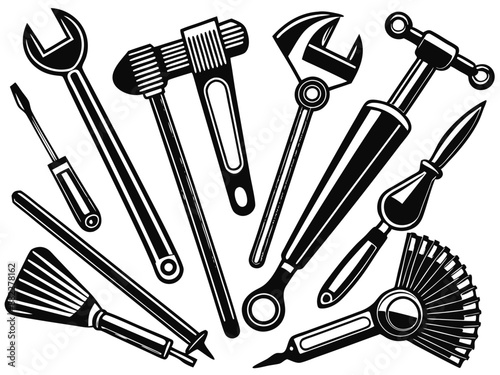 Hand tools, set of tools vector, set of tools for construction, tools icons set, set of garden tools, Comprehensive Set of Hand Tools Icons for Construction, Gardening, and DIY Projects - Vector 