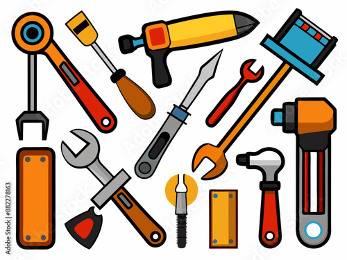 Hand tools, set of tools vector, set of tools for construction, tools icons set, set of garden tools, Comprehensive Set of Hand Tools Icons for Construction, Gardening, and DIY Projects - Vector 