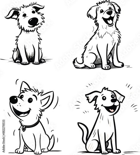 A bundle of hand drawn engraving style dog vector illustrations for print.