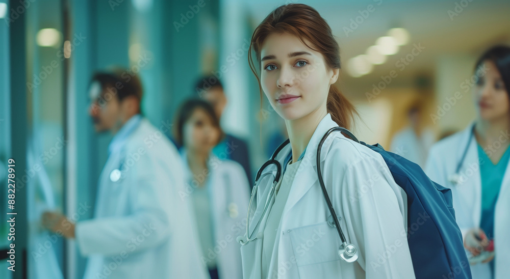 Medico con lo stetoscopio al collo in una corsia d'ospedale. Medico con lo stetoscopio al collo in una corsia d'ospedale.