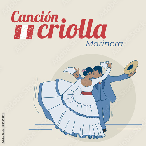 Couple dancing the marinera, Creole song from Peru