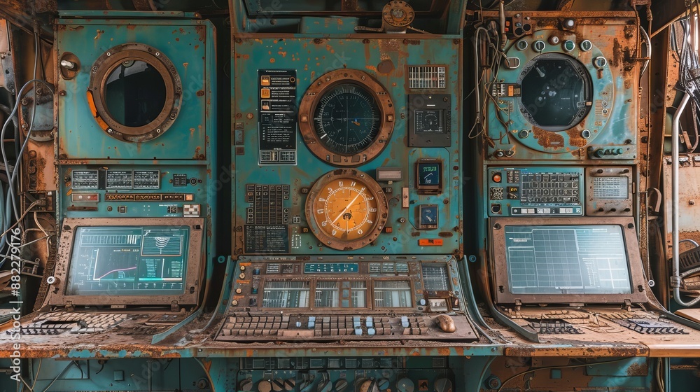 Fototapeta premium Rusty Control Panel in Abandoned Ship
