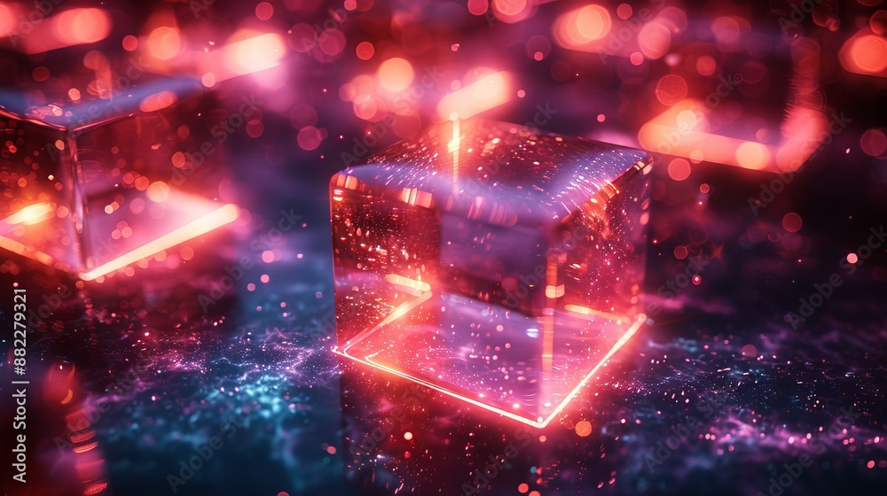 Glass Cube Glowing Red In Dark Glass Cube Glowing Red In Dark
