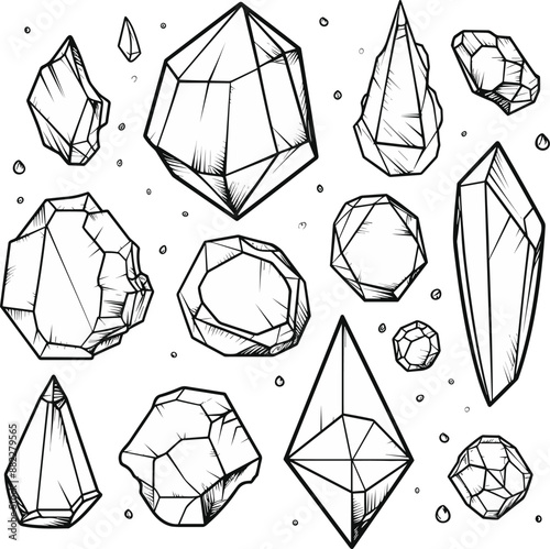 A bundle of hand drawn engraving style dimond vector illustrations for print