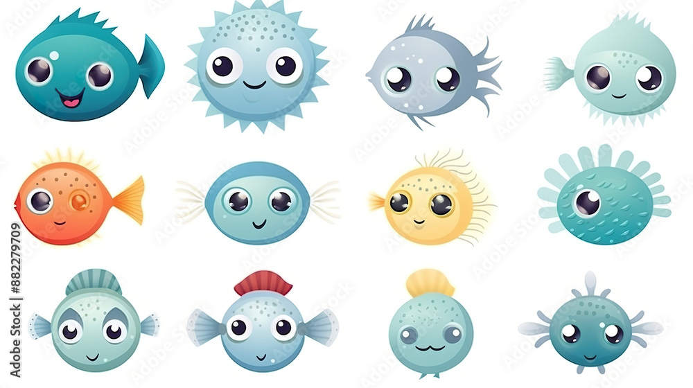 Fototapeta premium Puffer fish alone on a stark white background