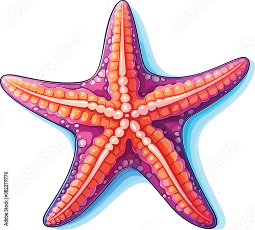 Colorful Ocen starfish cartoon style vector illustration for print, wall art, home decor.